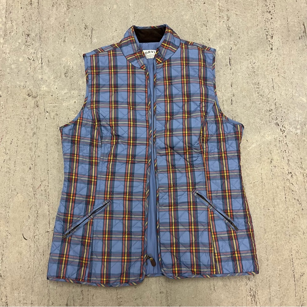 ORVIS PLAID QUILTED FULL ZIP VEST BLUE MULTI WOMENS SIZE Medium EXCELLENT